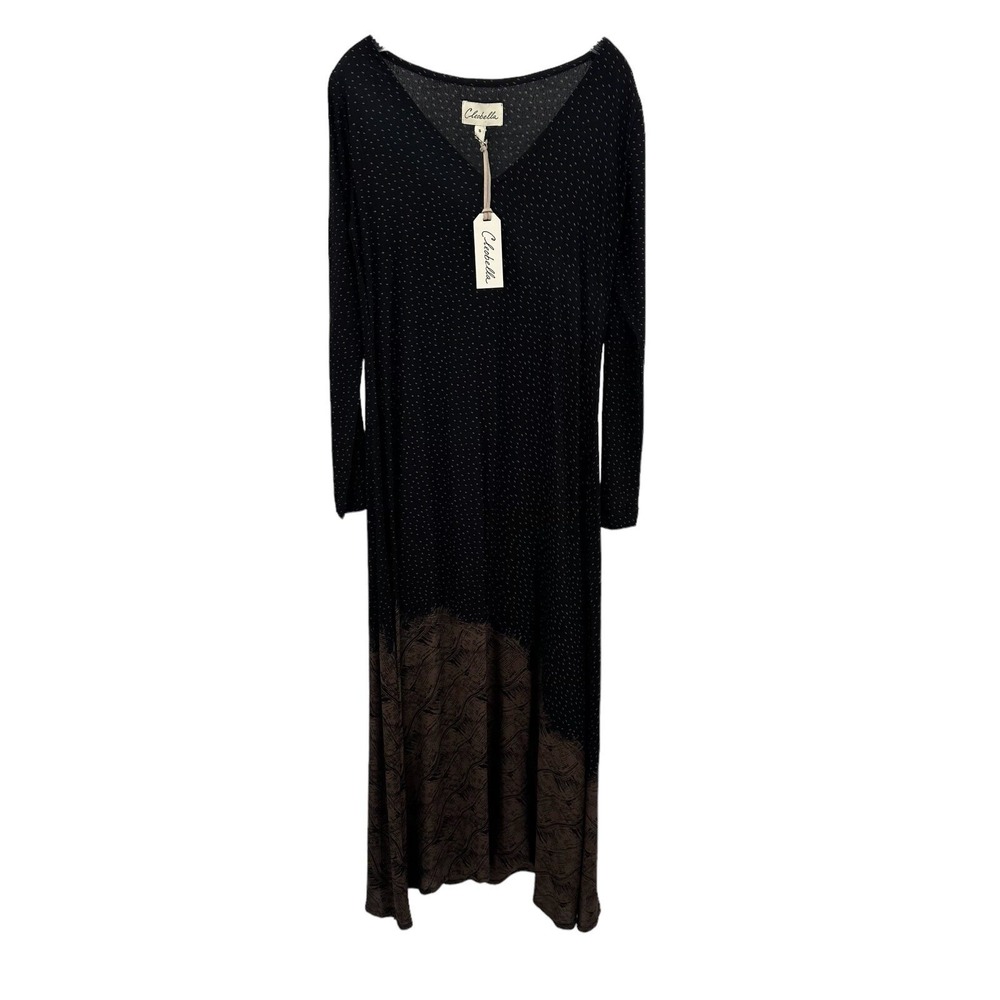 Cleobella Women S  Maxi Dress Black Polka Dot Brown Hem Long Sleeve New Designer
